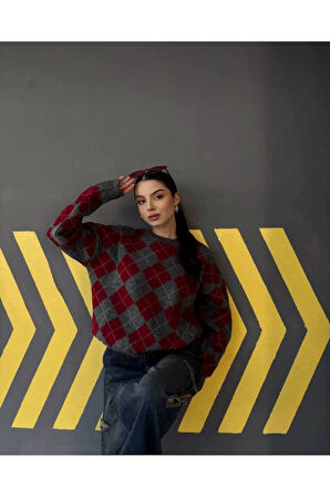 Baklava Desenli Triko Kazak