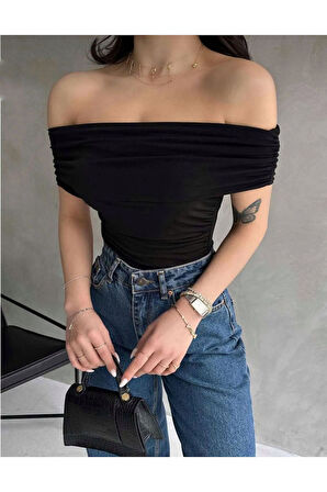 Kadın Madonna Yaka Yanları Büzgülü Bluz