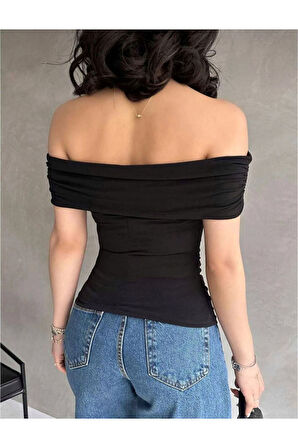 Kadın Madonna Yaka Yanları Büzgülü Bluz