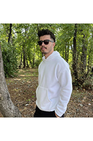 Erkek 3 İplik Basic Oversize Geniş Kesim Kanguru Cepli Kapüşonlu Sweatshirt