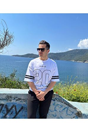 Erkek Bisiklet Yaka Oversize Baskılı T-shirt