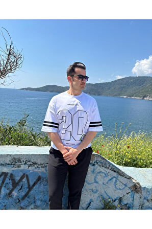 Erkek Bisiklet Yaka Oversize Baskılı T-shirt