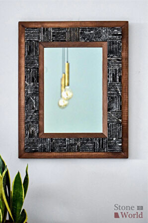 Scratch Siyah Mermer Dekoratif Ayna - 40×50 cm