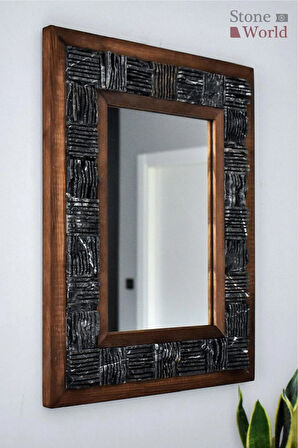 Scratch Siyah Mermer Dekoratif Ayna - 40×50 cm
