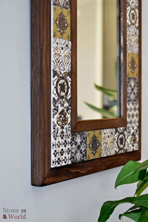 Patchwork Temalı - Desenli Mermer Dekoratif Ayna - 34x44 cm - 002.1