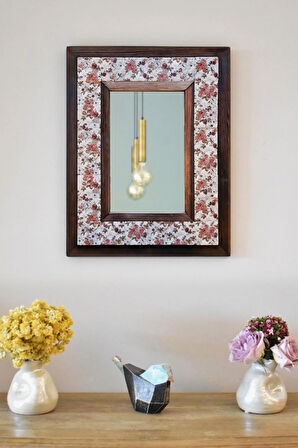 Çiçek Temalı - Desenli Mermer Dekoratif Ayna - 34x44 cm - 004.1