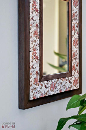 Çiçek Temalı - Desenli Mermer Dekoratif Ayna - 34x44 cm - 004.1