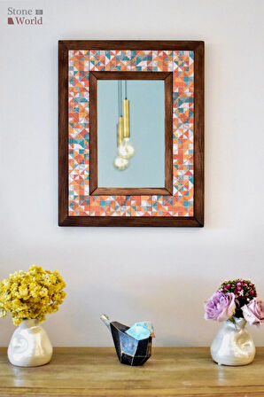 Geometric Temalı - Desenli Mermer Dekoratif Ayna - 34x44 cm - 022.1