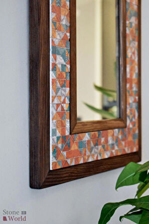Geometric Temalı - Desenli Mermer Dekoratif Ayna - 34x44 cm - 022.1