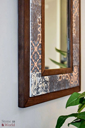 Vintage Temalı - Desenli Mermer Dekoratif Ayna - 34x44 cm - 031.1