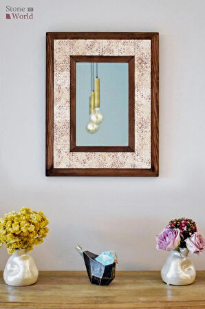 Vintage Temalı - Desenli Mermer Dekoratif Ayna - 34x44 cm - 034.1