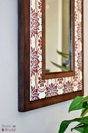 Mandala Temalı - Desenli Mermer Dekoratif Ayna - 34x44 cm - 046.1