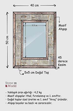 Scratch Bej Mermer Dekoratif Ayna – 40×50 cm