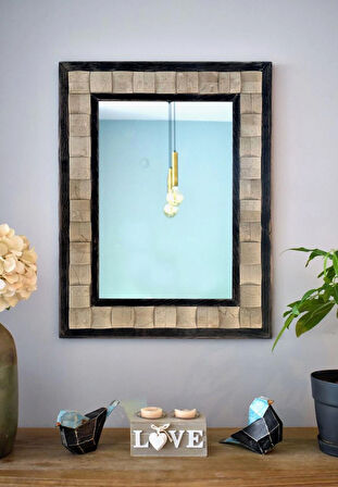 Squary Bej Mermer Dekoratif Ayna – 50×65 cm