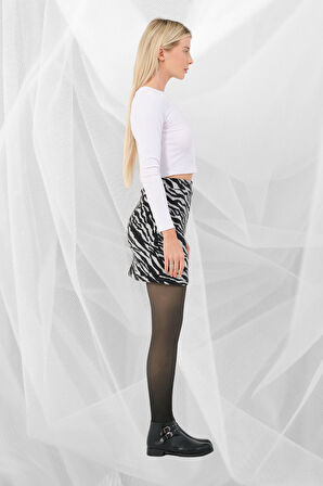 Mini Etek Yırtmaçlı Zebra Desen Esnek Pamuklu Mini Boy 45cm