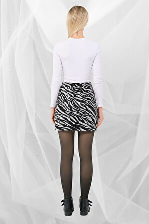 Mini Etek Yırtmaçlı Zebra Desen Esnek Pamuklu Mini Boy 45cm