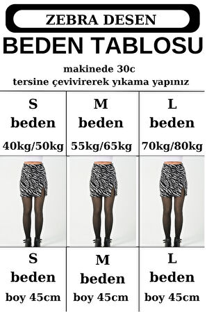 Mini Etek Yırtmaçlı Zebra Desen Esnek Pamuklu Mini Boy 45cm
