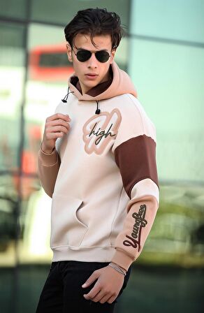 Miron High Nakışlı Oversize Sweatshirt - Bej