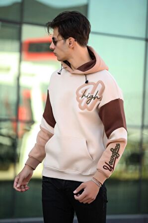 Miron High Nakışlı Oversize Sweatshirt - Bej