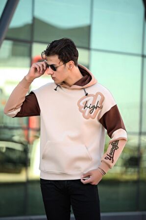 Miron High Nakışlı Oversize Sweatshirt - Bej
