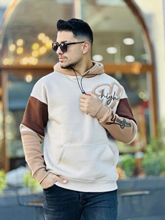 Miron High Nakışlı Oversize Sweatshirt - Bej
