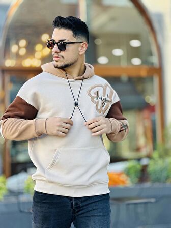 Miron High Nakışlı Oversize Sweatshirt - Bej