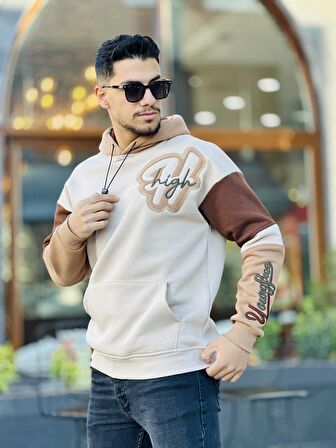 Miron High Nakışlı Oversize Sweatshirt - Bej