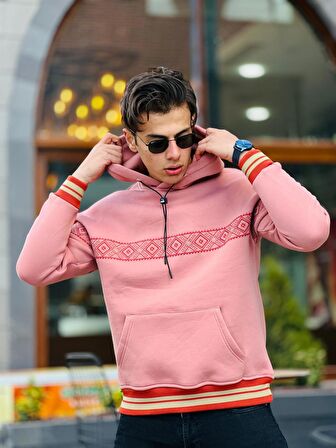 Miron Etnik Nakışlı Sweatshirt Oversize-Gül Kurusu