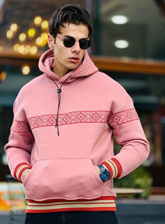 Miron Etnik Nakışlı Sweatshirt Oversize-Gül Kurusu