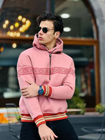 Miron Etnik Nakışlı Sweatshirt Oversize-Gül Kurusu