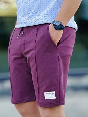 Ön Orta Dikişli Erkek Şort-Mürdüm