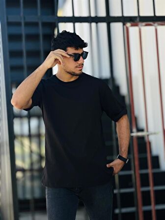 Miron Sırt Peç Baskılı Kısa Kollu Oversize Tişört-Siyah