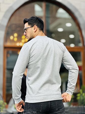 Yarım Fermuarlı Kolej Yaka Sweatshirt Regular Fit-Gri