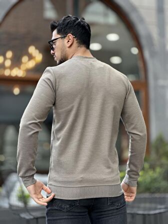 Yarım Fermuarlı Kolej Yaka Sweatshirt Regular Fit-Kahverengi