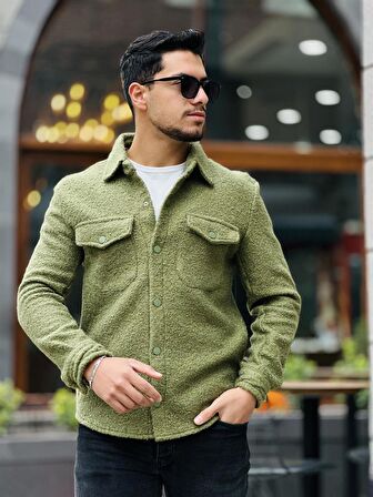 Miron Haki Kıvırcık Dokulu Kumaş Gömlek Yaka Cepli Regular Fit Ceket