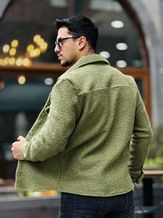 Miron Haki Kıvırcık Dokulu Kumaş Gömlek Yaka Cepli Regular Fit Ceket