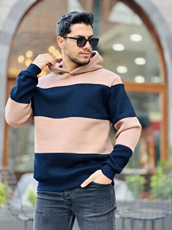 Miron Kamel Lacivert Blok Parçalı Overisize Kapşonlu Üç iplik Sweatshirt