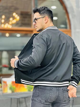Miron Siyah Pike Dokulu Nakış Detaylı Regular Fit Kolej Ceket