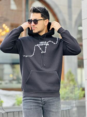 Miron Siyah Üç İplik Head Chopper Nakışlı Oversize Kapşonlu Sweatshirt