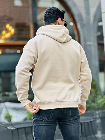 Miron Bej Üç İplik Head Chopper Nakışlı Oversize Kapşonlu Sweatshirt