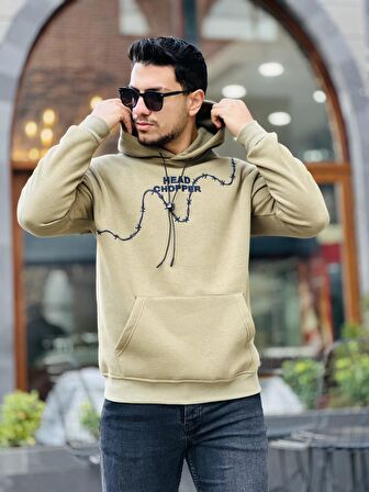 Miron Haki Üç İplik Head Chopper Nakışlı Oversize Kapşonlu Sweatshirt