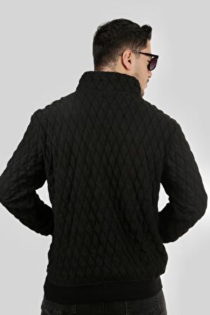 Miron Siyah Kapitone Detaylı Yarım Fermuarlı Regular Fit Sweatshirt