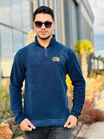 Miron Lacivert Unisex Nakışlı Dik Yaka Yarım Fermuarlı Polar Sweatshirt