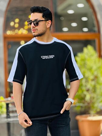 Miron Siyah Beyaz Strong Finish Baskılı Oversize Kısa Kolu Tişört