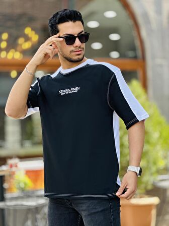Miron Siyah Beyaz Strong Finish Baskılı Oversize Kısa Kolu Tişört