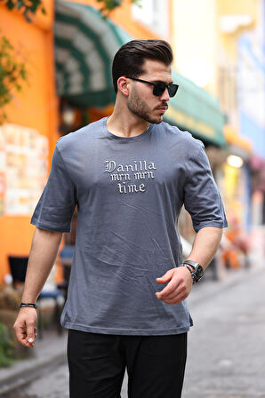 Miron Füme Ön Arka Nakışlı Oversize Kısa Kollu Tişört- 2422