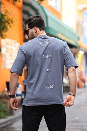 Miron Füme Ön Arka Nakışlı Oversize Kısa Kollu Tişört- 2422