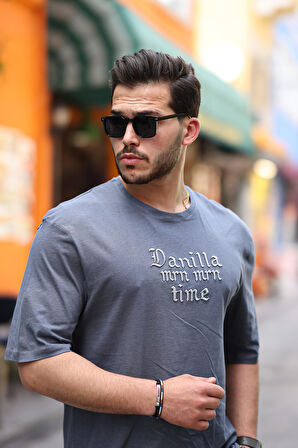 Miron Füme Ön Arka Nakışlı Oversize Kısa Kollu Tişört- 2422