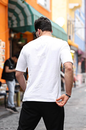 Miron Beyaz Ön Arka Nakışlı Oversize Kısa Kollu Tişört- 2422