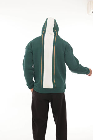 Miron Nefti Sırt Şeritli Kapüşonlu Üç İplik Oversize Sweatshirt-2437 